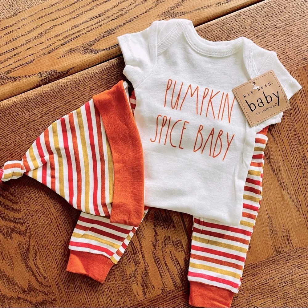 Rae Dunn Pumpkin Spice Baby 3-Piece Set - Orange